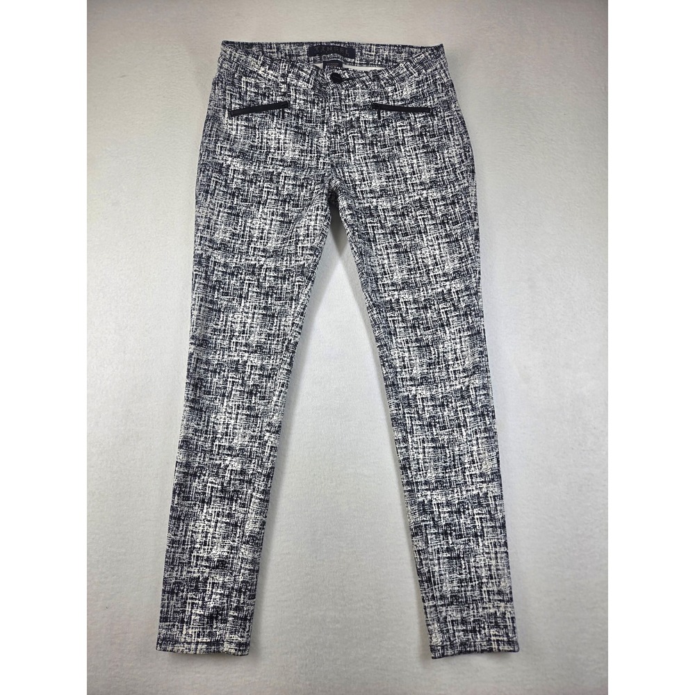 Tinsel Denim Couture Black White Crosshatch Skinny Pants Zipper Detail Size 26